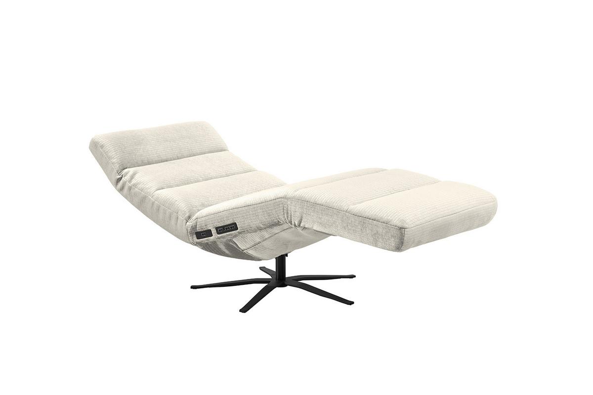 RELAXLIEGE ALINA Cremeweiß Cord Relaxfunktion, Drehbar (360°) - Creme/Schwarz, Textil/Metall (82/115/156cm) - KAWOLA