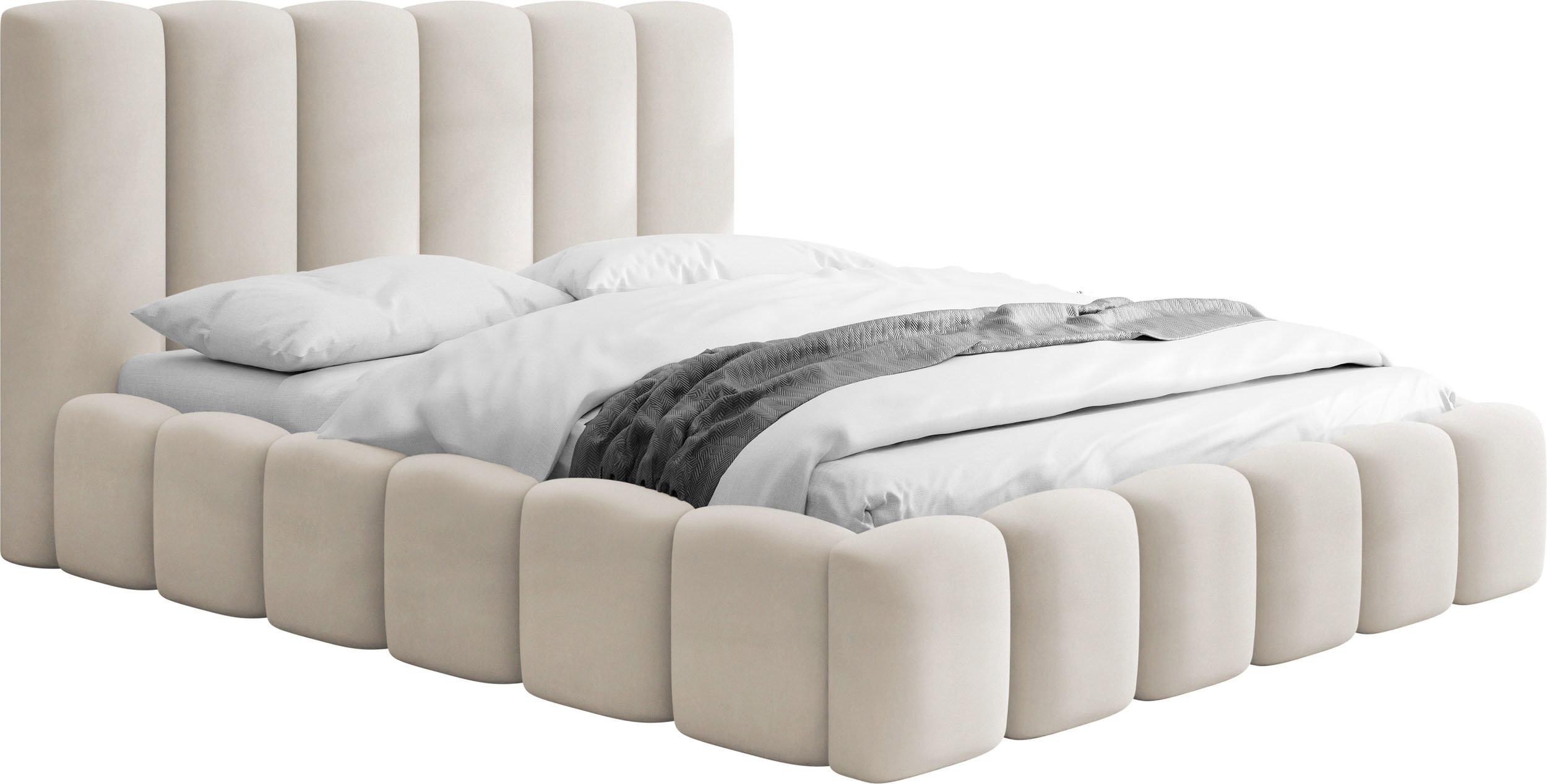POLSTERBETT Serenity mit Bettkasten, Beige Samt 120x200 cm - Beige/Birkefarben, Holzwerkstoff/Kunststoff (120/200cm) - WFL GROUP