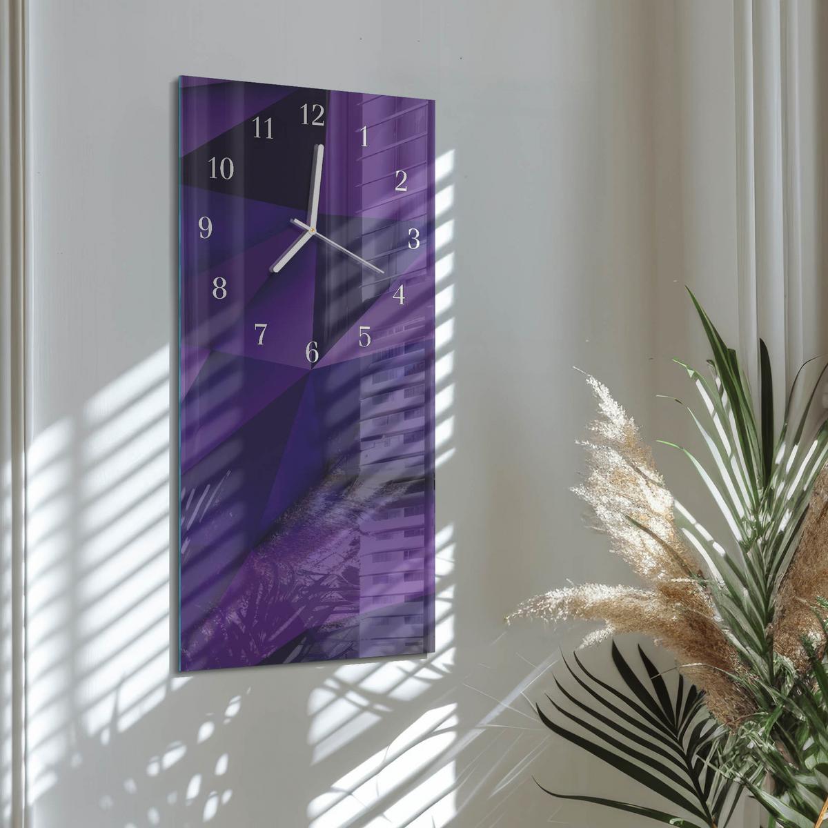 WANDUHR aus Glas 30x60 cm - Muster - Lila, Glas (30/60/0.4cm) - TULUP