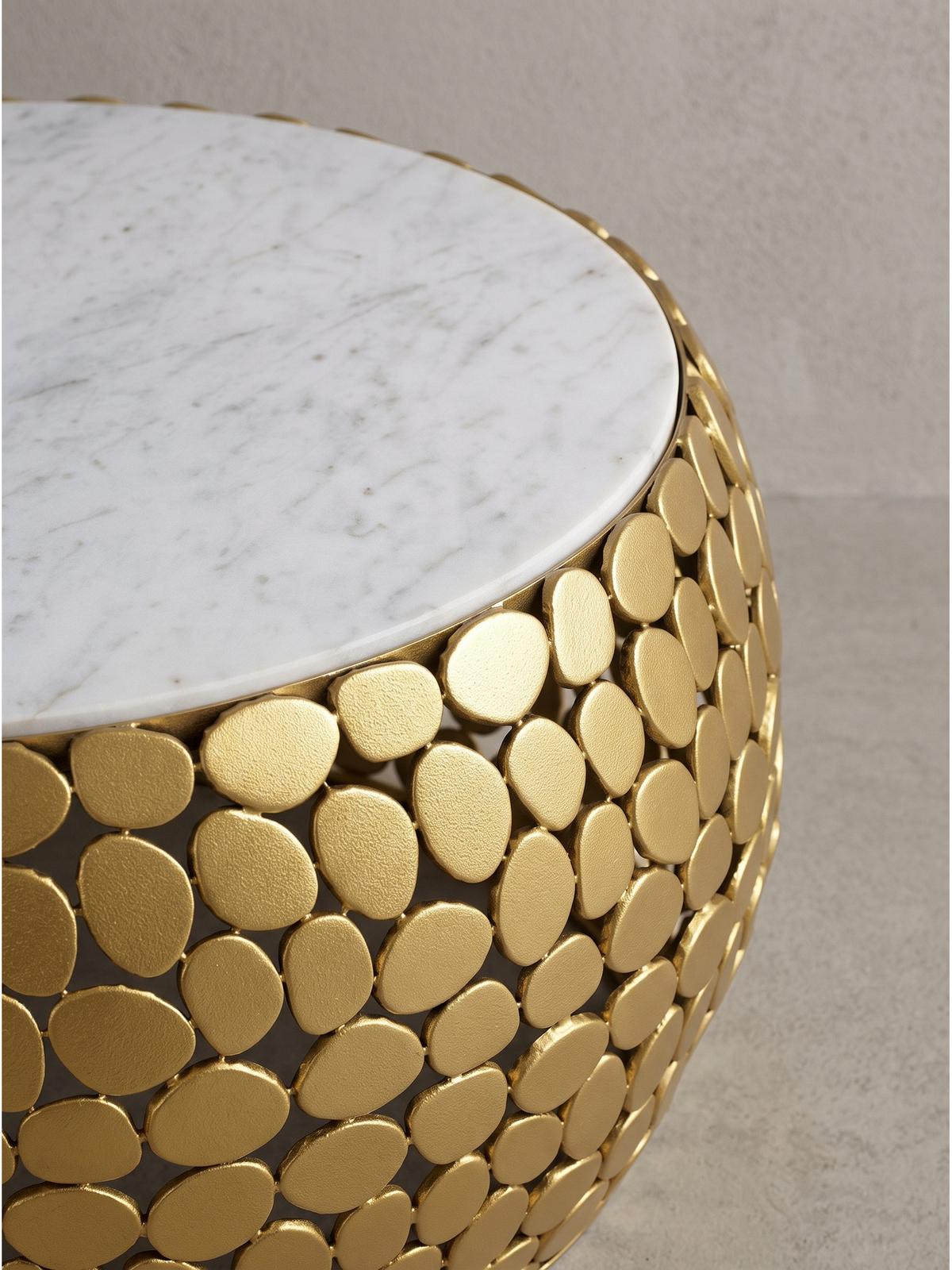 COUCHTISCH DIEMEL, Marmor, handgefertigt, Gold-Weiß, Ø 66 x 32 cm - Goldfarben, Stein/Metall (66/66/32cm) - KADIMA DESIGN