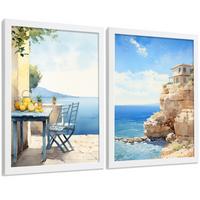 POSTER 3er Bilder-Set Wandbilder Strand Meer modern ohne Rahmen – Wohnzimmer Deko, Schlafzimmer, Küche, Badezimmer Weißer Rahmen A4 - Weiß, Papier (29.7/1/21cm) - Nacnic