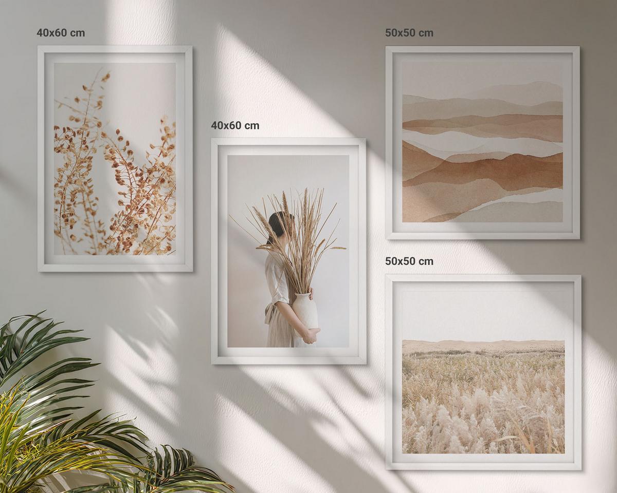 BILDER SET 4er Set - 50x50 cm & 40x60 cm Weißer Rahmen - Pflanzenmotive im Boho-Stil - Weiß, Kunststoff (50/50cm) - TULUP