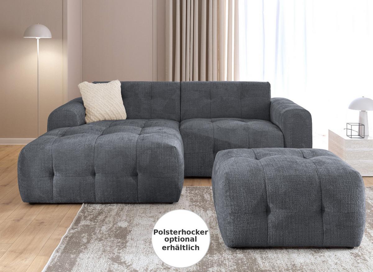 ECKSOFA mit Ottomane links, raffinierten Steppungen, Wellenunterfederung, B234/T161/H79 cm, Chenille-Bezug in Grau / 21046 - Schwarz/Grau, Kunststoff/Textil (234/79/161cm) - luma-home