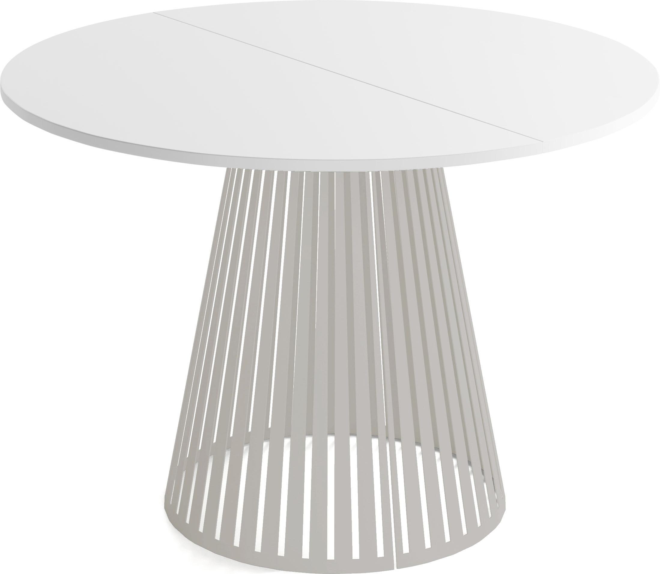 ESSTISCH Naro rund ausziehbar mit Lamellen-Metallgestell in Grau-Beige, Weiß 120-200/120/76 cm - Kaschmir/Weiß, Holzwerkstoff/Metall (120/196/76cm) - WFL GROUP