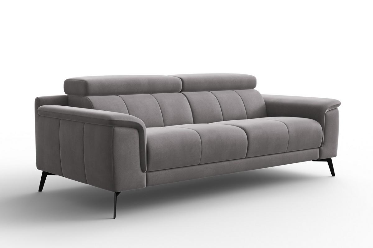 SOFA FIERO 3-Sitzer, Dunkelgrauer Veloursstoff - Dunkelgrau/Schwarz, Holz/Textil (212/82/103cm) - Courtois Laville