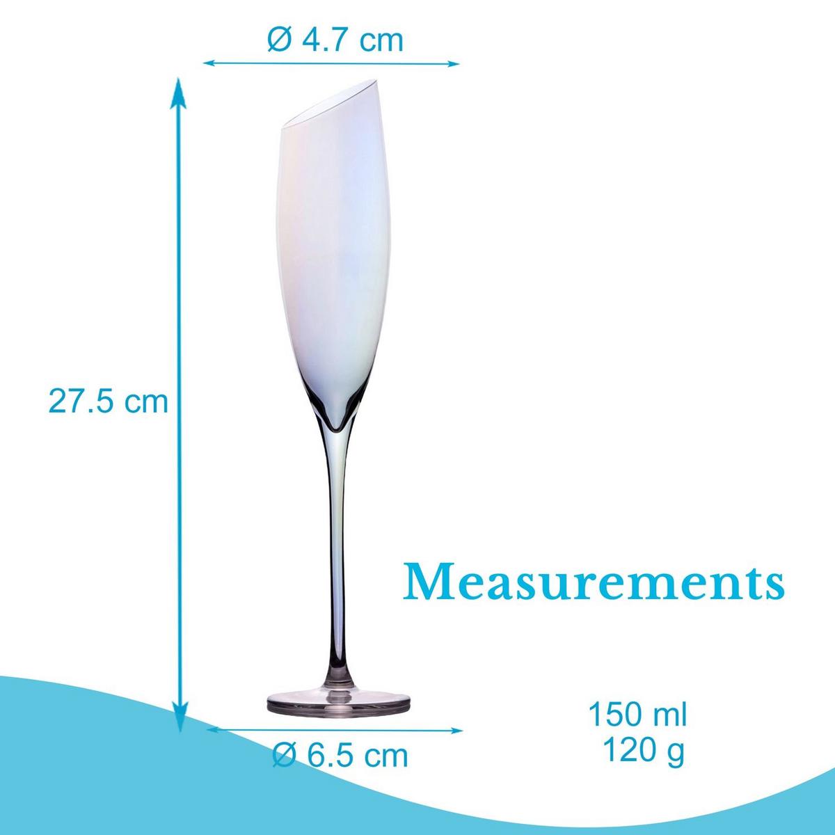 CHAMPAGNER/SEKT Glas mit moderner Kante Regenbogen Schimmer 150 ml (2er-Set) - Transparent, Glas (0.15L) - Intirilife