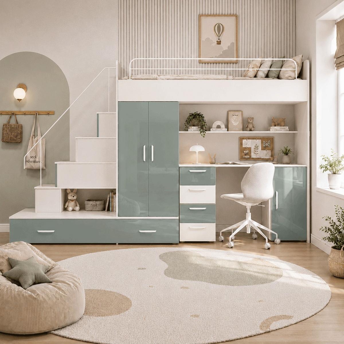KASCHMIR Kinderset RAJ 5, Hochglanz - Kaschmir/Mintgrün, Holzwerkstoff (320/180/86cm) - Lookway