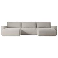 WOHNLANDSCHAFT mit Schlaffunktion und Bettkasten KLEEA-U - 347x143x83 cm Hellbraun Velours - Hellbraun/Schwarz, Holzwerkstoff/Kunststoff (347/83/143cm) - ALTDECOR