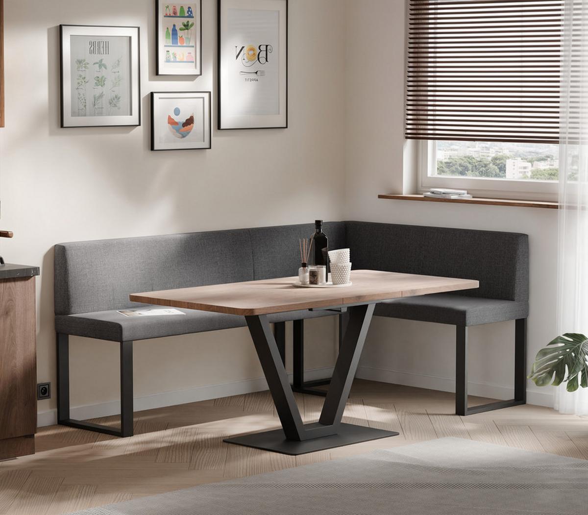 ECKBANK rechts SANA U Webstoff glatt, 142/196 cm Dunkelgrau - Dunkelgrau, Textil/Metall (142/196cm) - Idohome