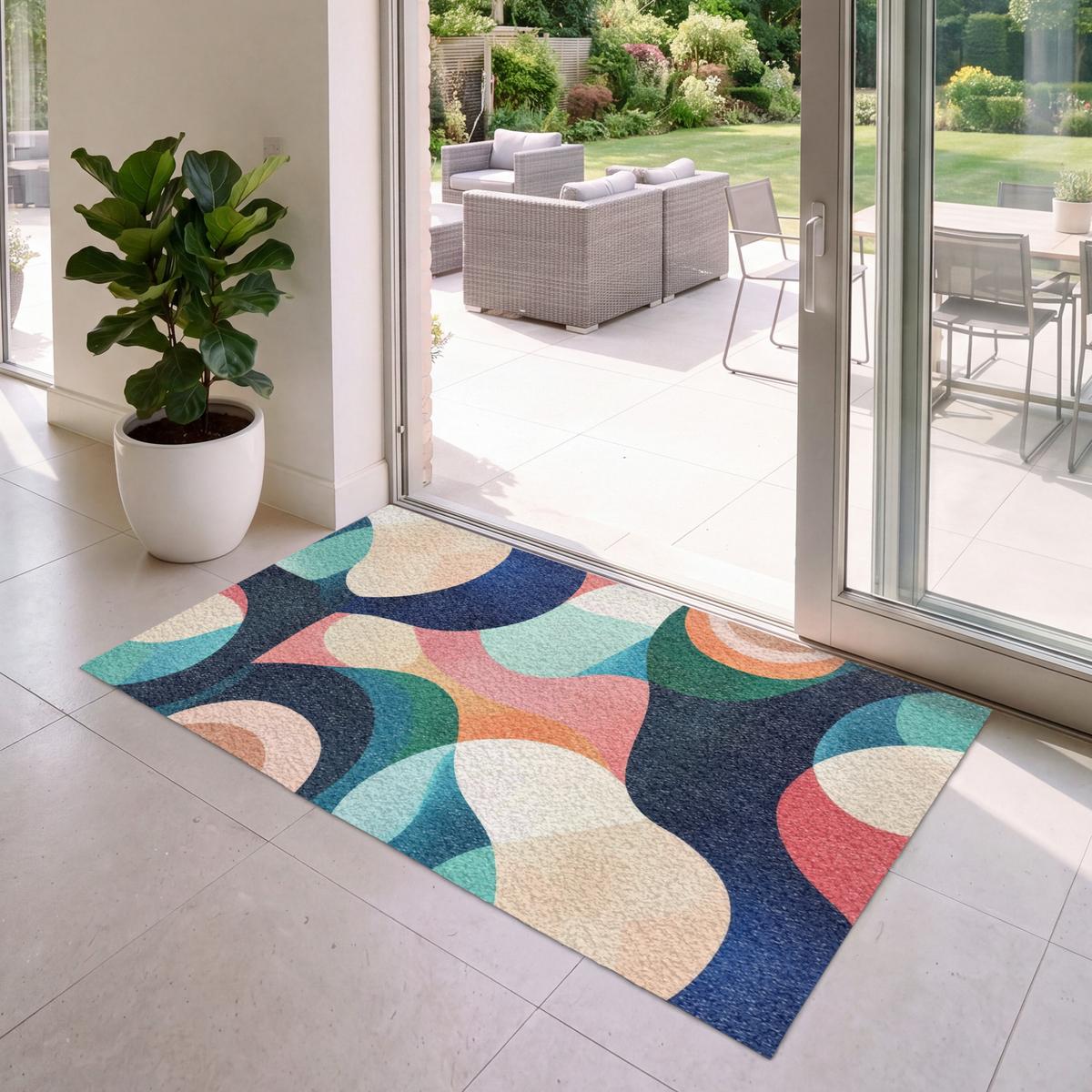 FUSSMATTE Abstrakt - Blau - Rosa Fußabtreter 150x90 cm - Multicolor, Kunststoff (150/0.4cm) - MuchoWow
