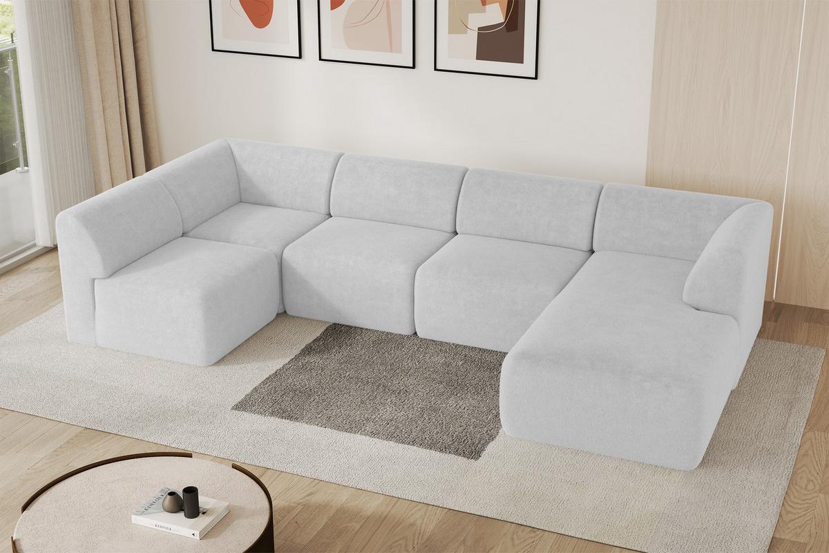 WOHNLANDSCHAFT Ottomane Rechts MOVO-L 345x180x78 cm Hellgrau Tissu - Nickelfarben, Holzwerkstoff/Kunststoff (180/78/345cm) - ALTDECOR