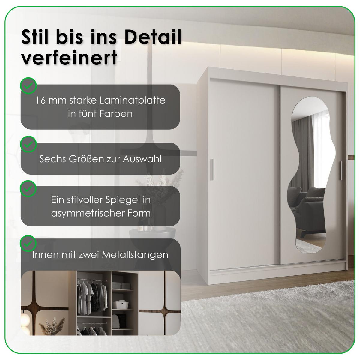 SCHIEBETÜRENSCHRANK mit Spiegel SPOTI 200/120/62 2-türig - Silberfarben/Schwarz, Holz (120/200/62cm) - MÖBEL KRYSPOL