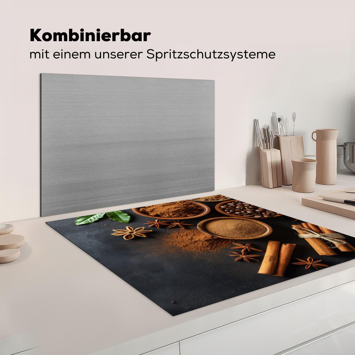 HERDABDECKPLATTE Zimt - Beton - Kaffee - Zimtstangen - Gewürze Induktionsmatte 78x78 cm - Mokka, Kunststoff (78/78/0.2cm) - MuchoWow