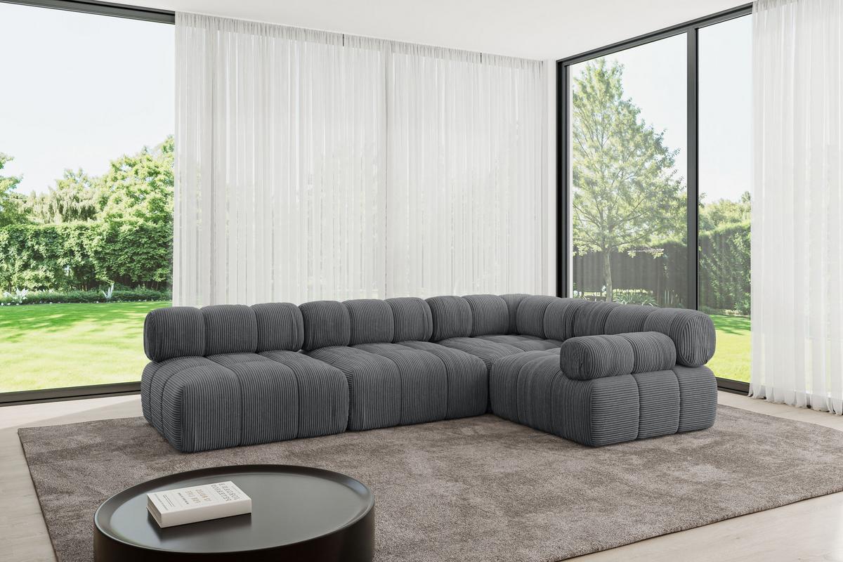 ECKSOFA modulares Sofa Mende-L2 - 285x190x70 cm Dunkelgrau Cord - Dunkelgrau, Holzwerkstoff/Textil (285/190cm) - ALTDECOR