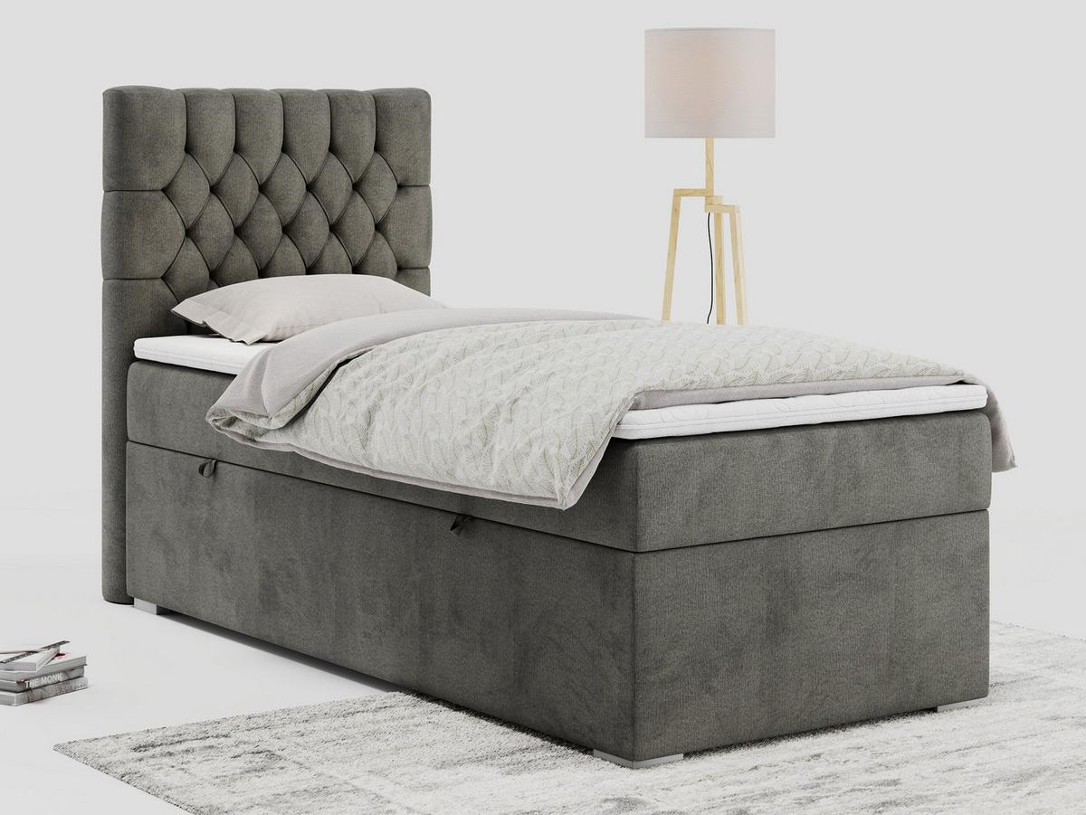 BOXBETT PERA 90/200 Dunkelgrau Velvet - H4 - Links Seite - Dunkelgrau, Holz/Textil (90/200cm) - MKS