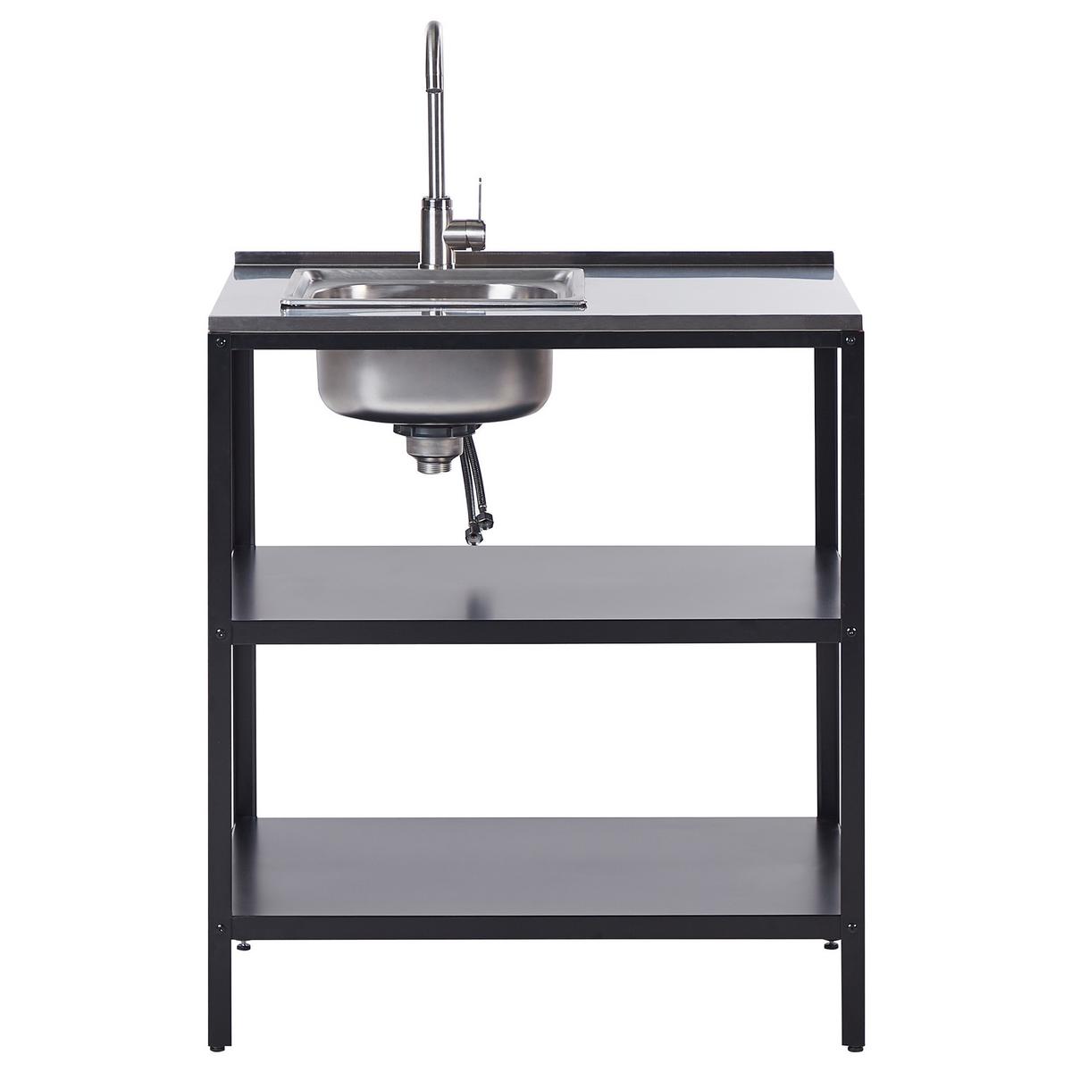 OUTDOOR-KÜCHENINSEL mit Spüle Stahl schwarz 80/50/92 cm Vilama - Silberfarben/Schwarz, Metall (80/90/50cm) - Beliani