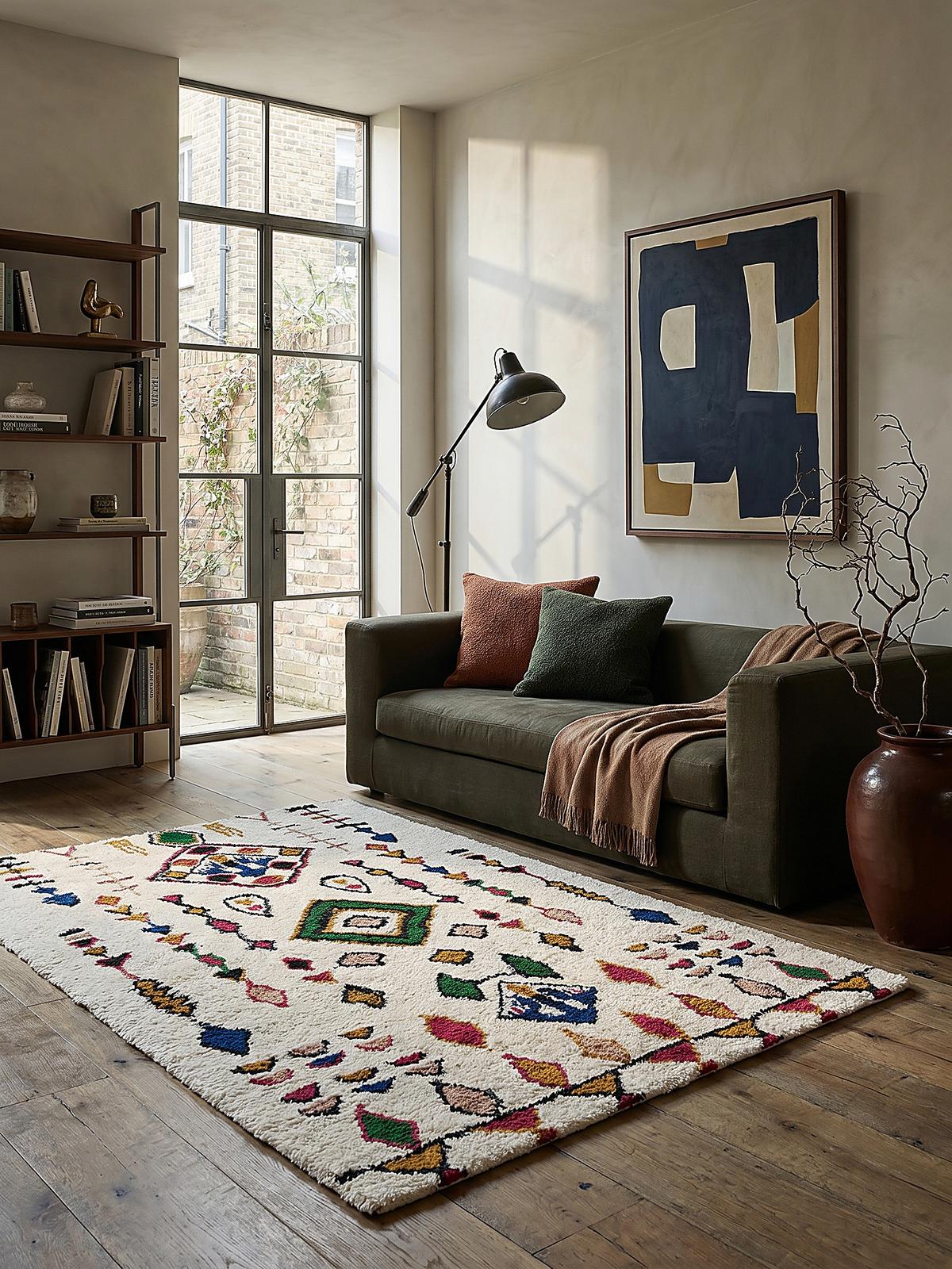 WOLLTEPPICH BRUE, mit Rautenmuster, Bunt, 160 x 230 cm - Multicolor, Textil (230/160cm) - KADIMA DESIGN