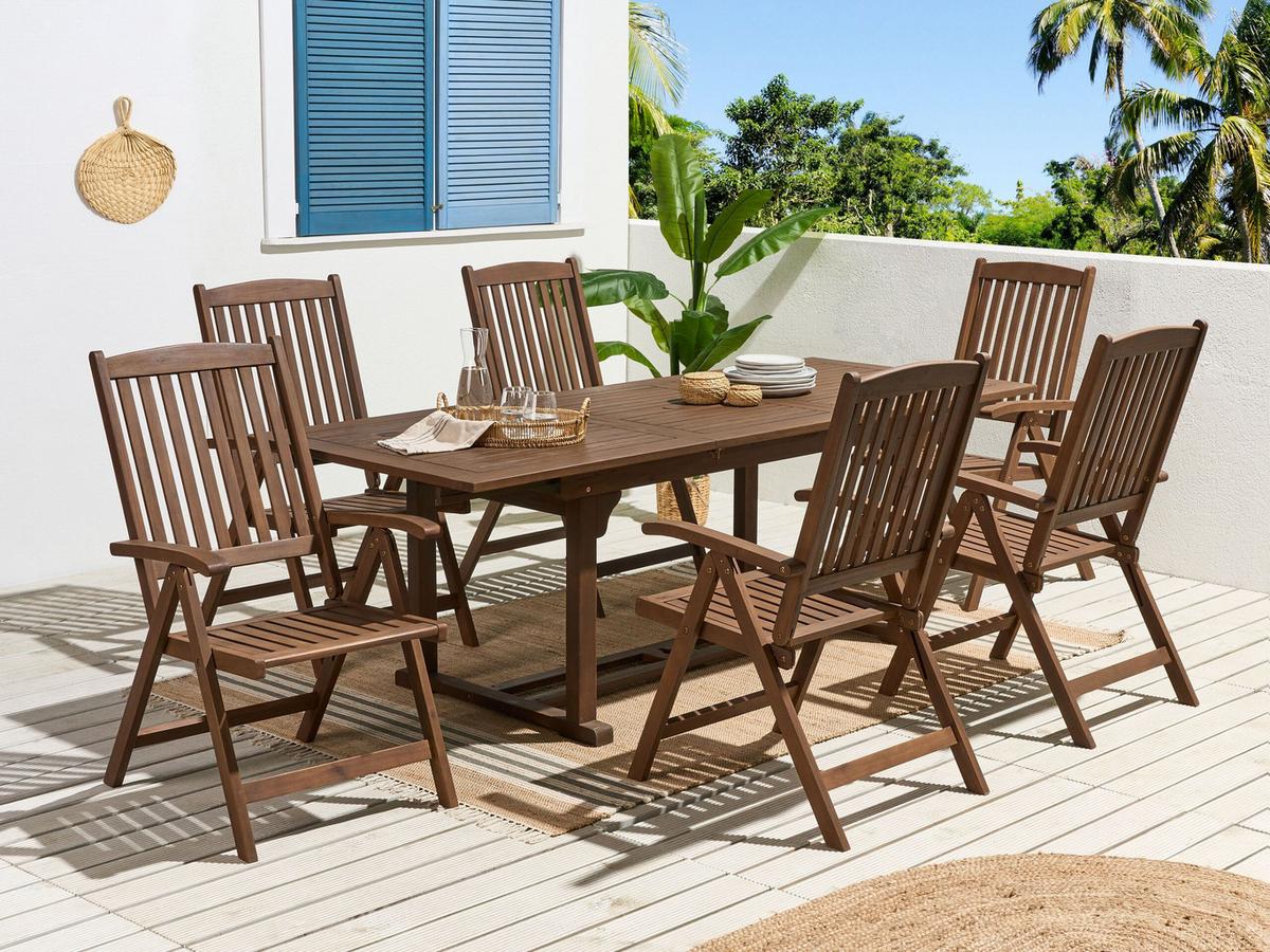 GARTENTISCH Akazienholz dunkelbraun 160-220/90 cm ausziehbar Amantea - Dunkelbraun, Holz (160/90/74cm) - Beliani