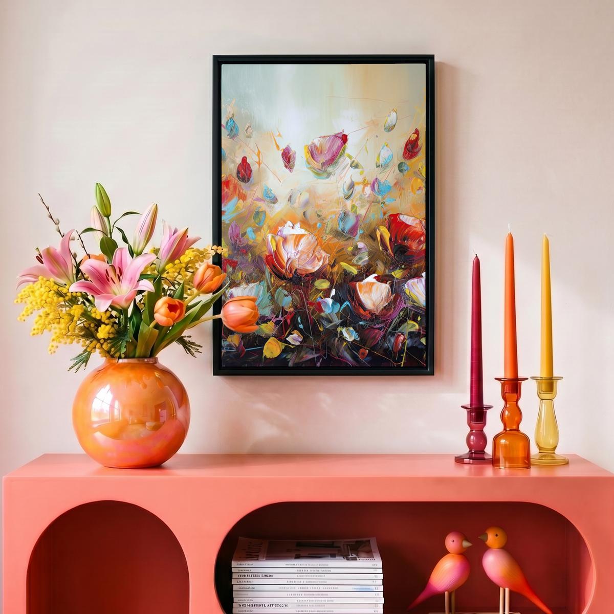LEINWAND Bilder mit Rahmen - Blumen - Kunst - Natur - Ölgemälde - 20x30 - Multicolor, Textil (20/30cm) - MuchoWow