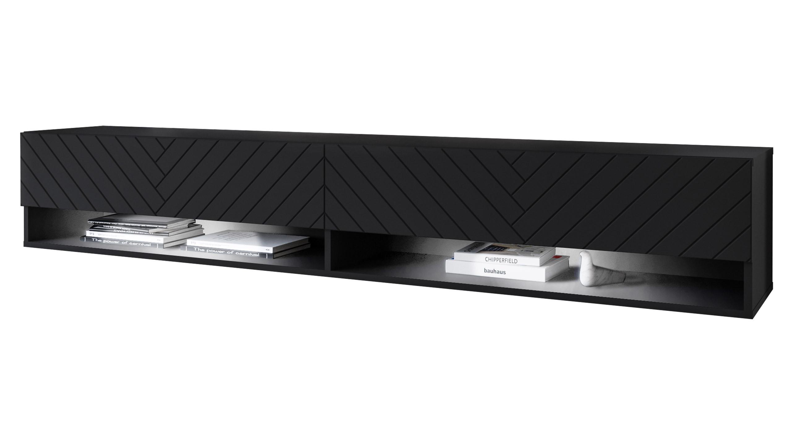 TV-LOWBOARD A180 MDF mit RGB LED Beleuchtung - Graphitfarben/Schwarz, Holzwerkstoff/Kunststoff (180/30/33cm) - MIRJAN24