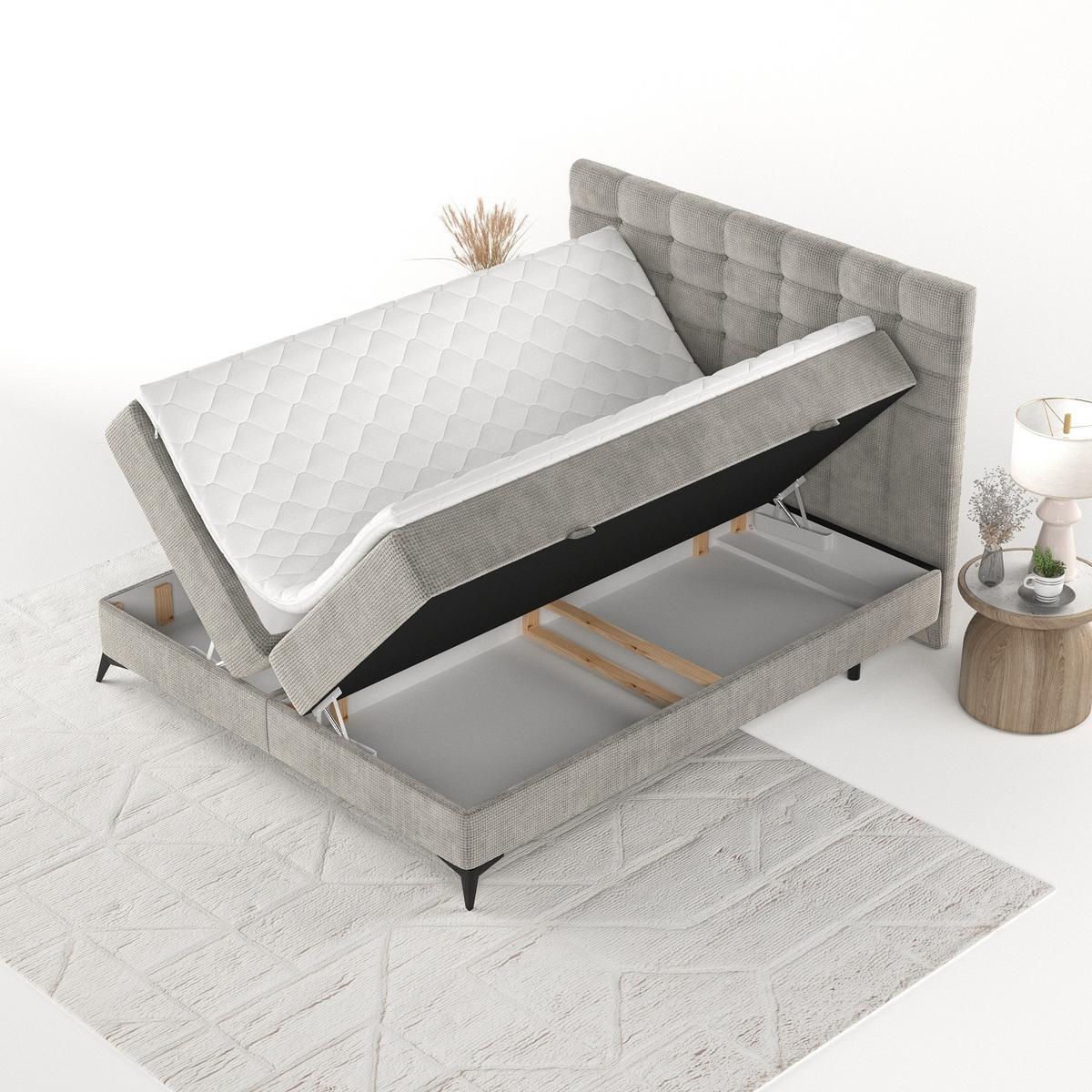 BOXBETT Niro 120/200 cm Hellbeige im Bonita Stoff - Beige/Schwarz, Holz/Holzwerkstoff (120/200cm) - AltaBeds