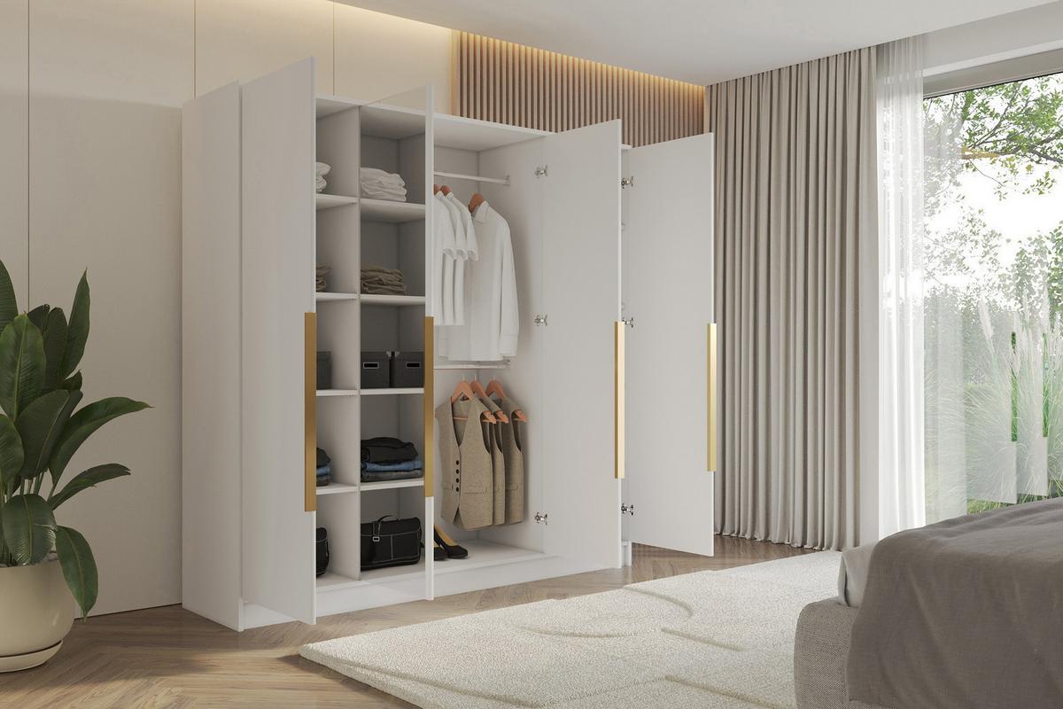KLEIDERSCHRANK - LESE - 200 - Weiß - Goldfarben/Weiß, Holzwerkstoff (200/200/51cm) - ALTDECOR