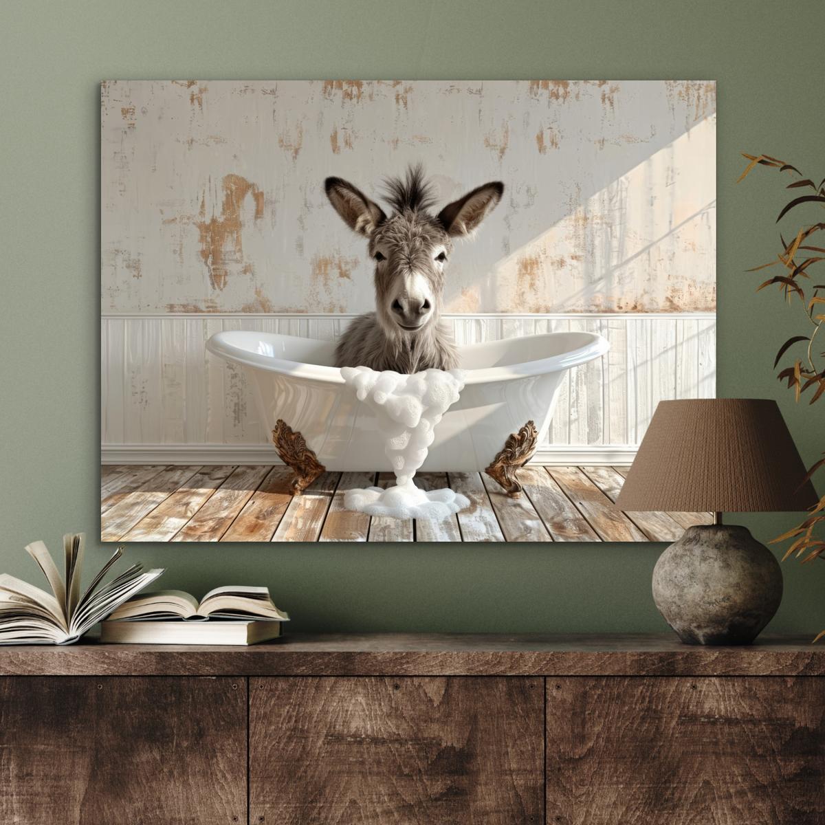 METALLBILD Esel - Tiere - Badewanne - Schaumstoff 80x60 cm - Weiß, Metall (80/60cm) - MuchoWow