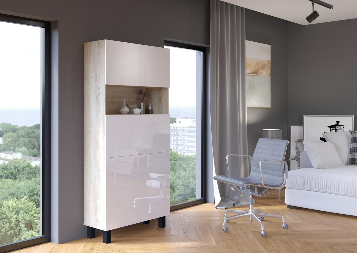 SCHREIBTISCH Sonoma Eiche, Weiß Hochglanz 80/175/92 - Weiß Hochglanz/Sonoma Eiche, Holzwerkstoff (90/50/175cm) - RAUMHIRSCH FURNITURE