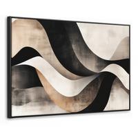 LEINWAND Bilder mit Rahmen - Abstrakt - Wellen - Schwarz - Verwittert - 150x100 - Trüffeleichefarben, Textil (150/100cm) - MuchoWow