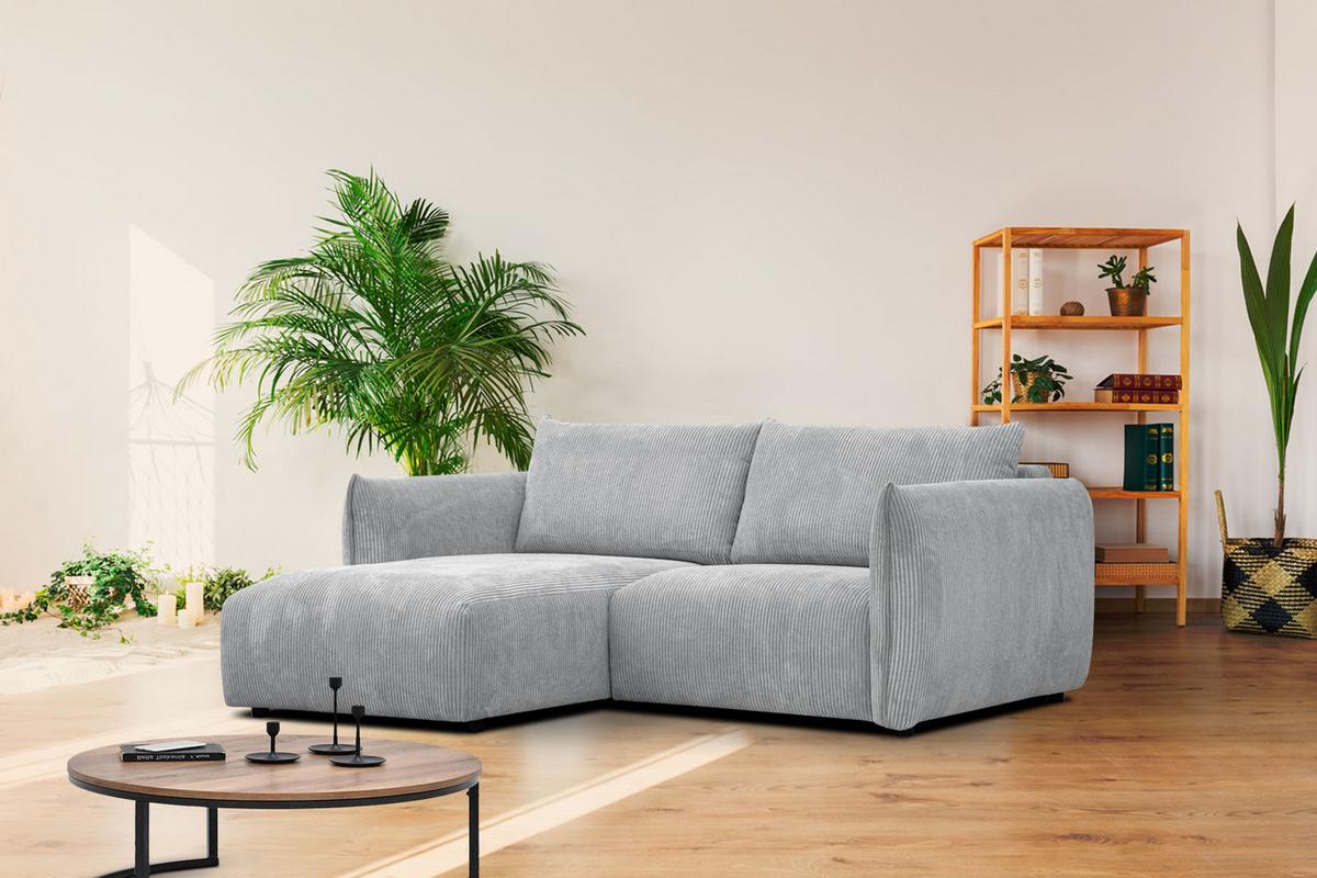 ECKSOFA TAUER 3-Sitzer, hellgrau - Hellgrau/Schwarz, Holzwerkstoff/Kunststoff (173/206cm) - Wozimo