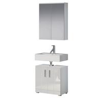 BADMÖBEL-SET weiß Hochglanz 112 x 192 cm 2-teilig, Badezimmer Schränke in modernem Design - Weiß Hochglanz/Silberfarben, Holzwerkstoff/Kunststoff (60/192/32cm) - Top.Furn