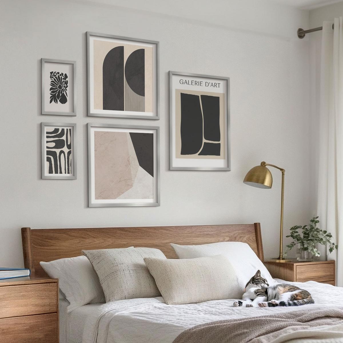 BILDER SET 5er Set - 50x50 cm & 20x30 cm & 40x60 cm Silberner Rahmen - Abstrakte minimalistische Poster - Silberfarben, Kunststoff (40/60cm) - TULUP