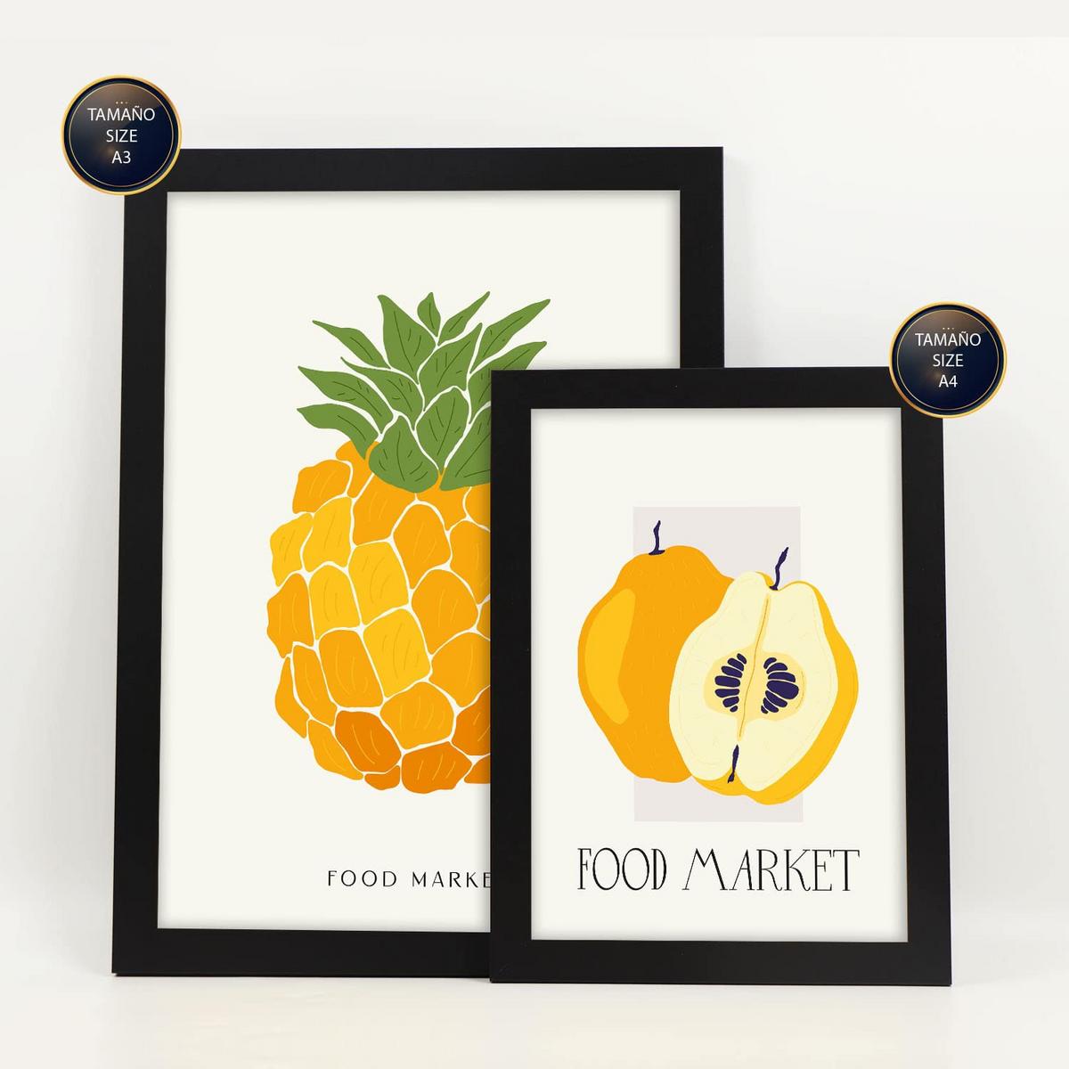 POSTER Set Mit 6 Lebensmittel Und Ernährungs Tropische Früchte Natur Und Botanikdrucke Für Innenarchitektur A3 & A4 Schwarzer Rahmen - Schwarz, Papier (29/3cm) - Nacnic