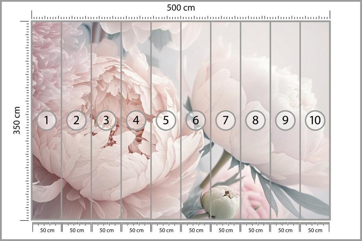 FOTOTAPETE für Schlafzimmer Große Blumen Rosa Pfingstrosen 500x350 - Rosa/Grün, Papier (500/350cm) - Muralo