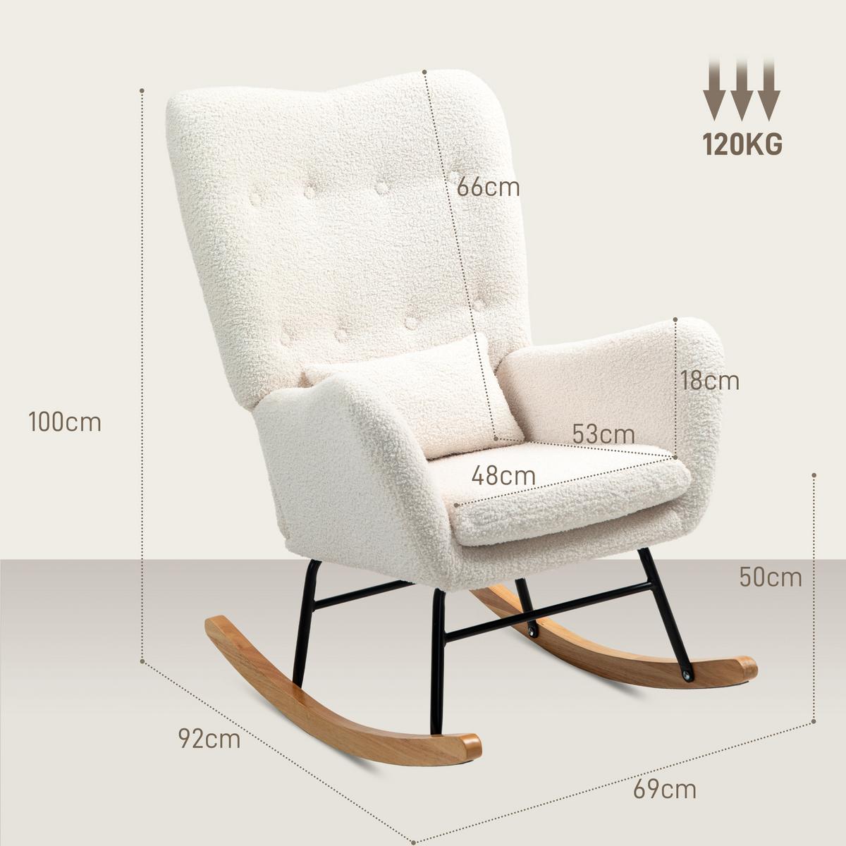 SCHAUKELSTUHL, Schaukelsessel mit Armlehne, Teddystoff-Optik, Cremeweiß - Creme/Naturfarben, Holz/Textil (69/100/92cm) - HOMCOM