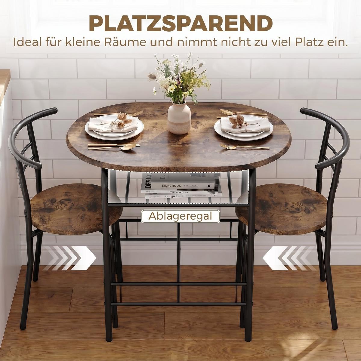 ESSGRUPPE MDF Metall Rustikal-Braun - Schwarz/Braun, Holzwerkstoff/Metall (52/76/80cm) - HOMCOM