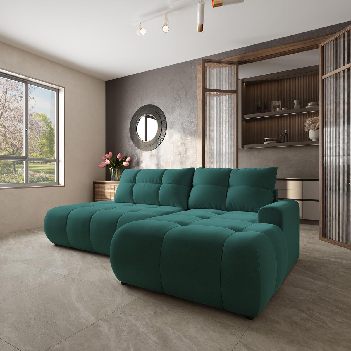 ECKSOFA FLUMA CL R-S Blau Samtstoff mit Schlaffunktion - Blau, Holzwerkstoff/Textil (279/158cm) - MASSENO