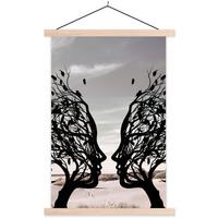 POSTER MIT MAGNETLEISTEN Strand - Meer - Menschen - Baum - Moderne Kunst Wandbild Schlafzimmer 60x90 cm - Hellgrau, Textil (60/90/0.15cm) - MuchoWow