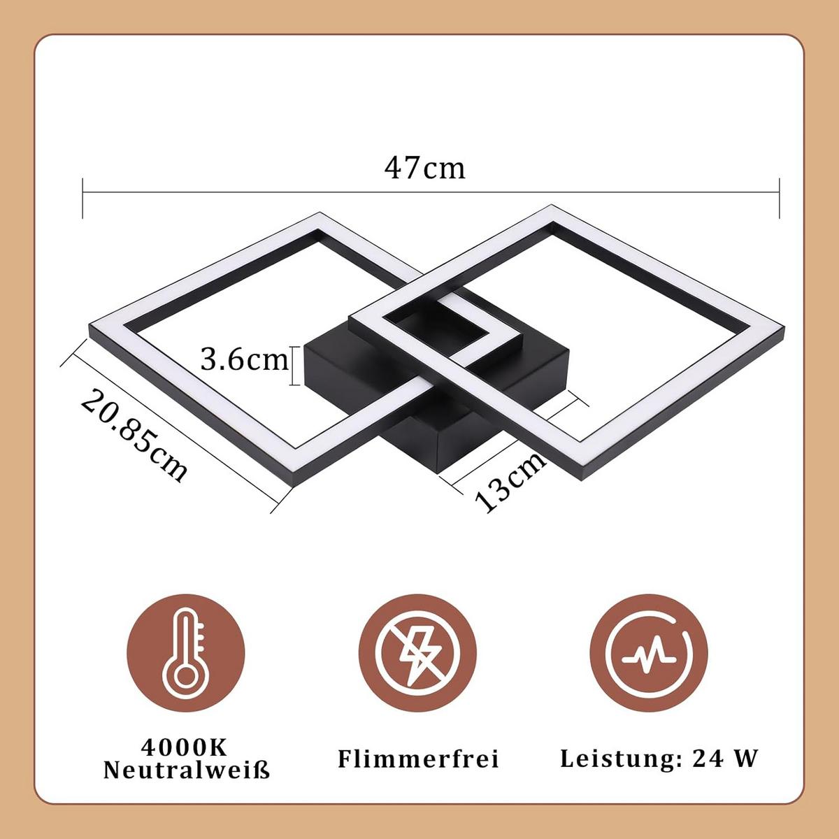LED-DECKENLEUCHTE Strahlfrost 6/47/29.5 cm - Schwarz, Metall (29.5/6/47cm) - ZMH