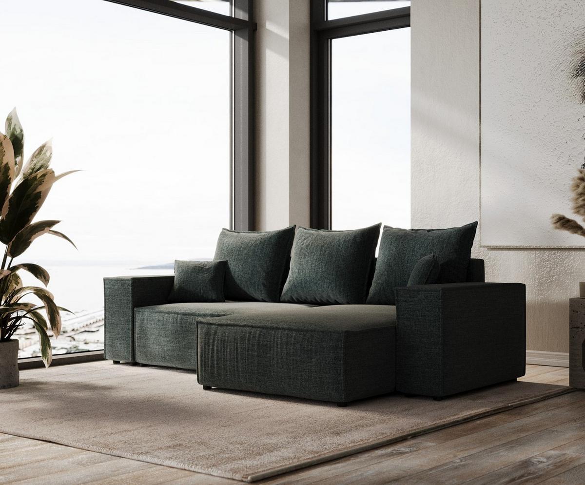 ECKSOFA SENSO mit Schlaffunktion Blaugrau im City Stoff - Blaugrau/Schwarz, Holz/Holzwerkstoff (255/148cm) - AltaBeds