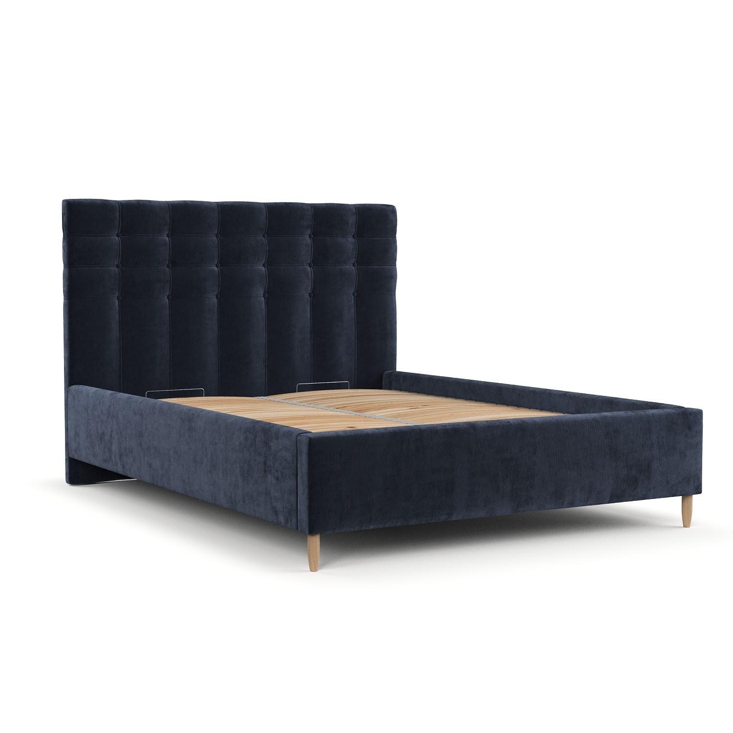 POLSTERBETT Soma 160/200 cm Marineblau im Lotta Stoff - Naturfarben/Dunkelblau, Holz/Holzwerkstoff (160/200cm) - AltaBeds