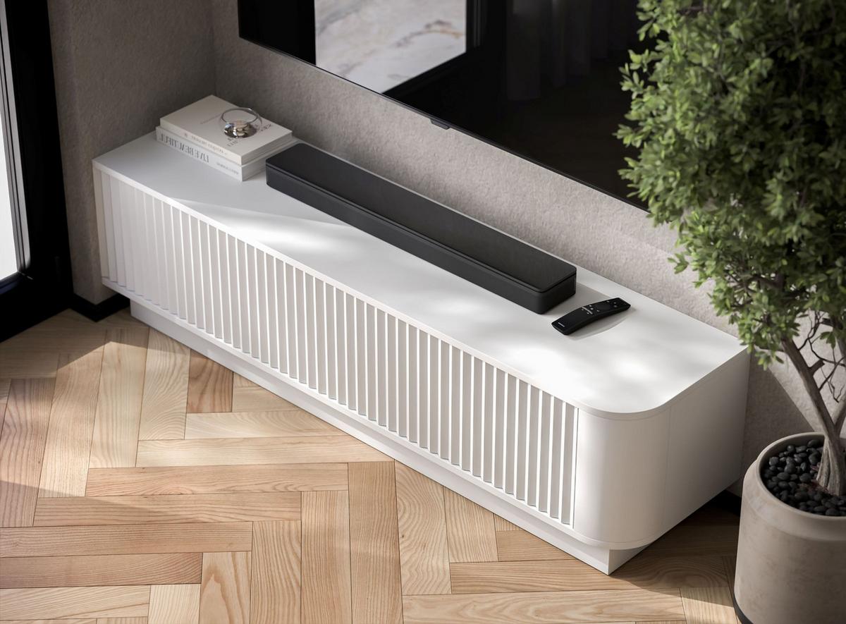 TV-LOWBOARD Aurora Weiß matt 140 cm mit Sockel - Weiß, Holzwerkstoff (140/37/35cm) - Meble Lindner