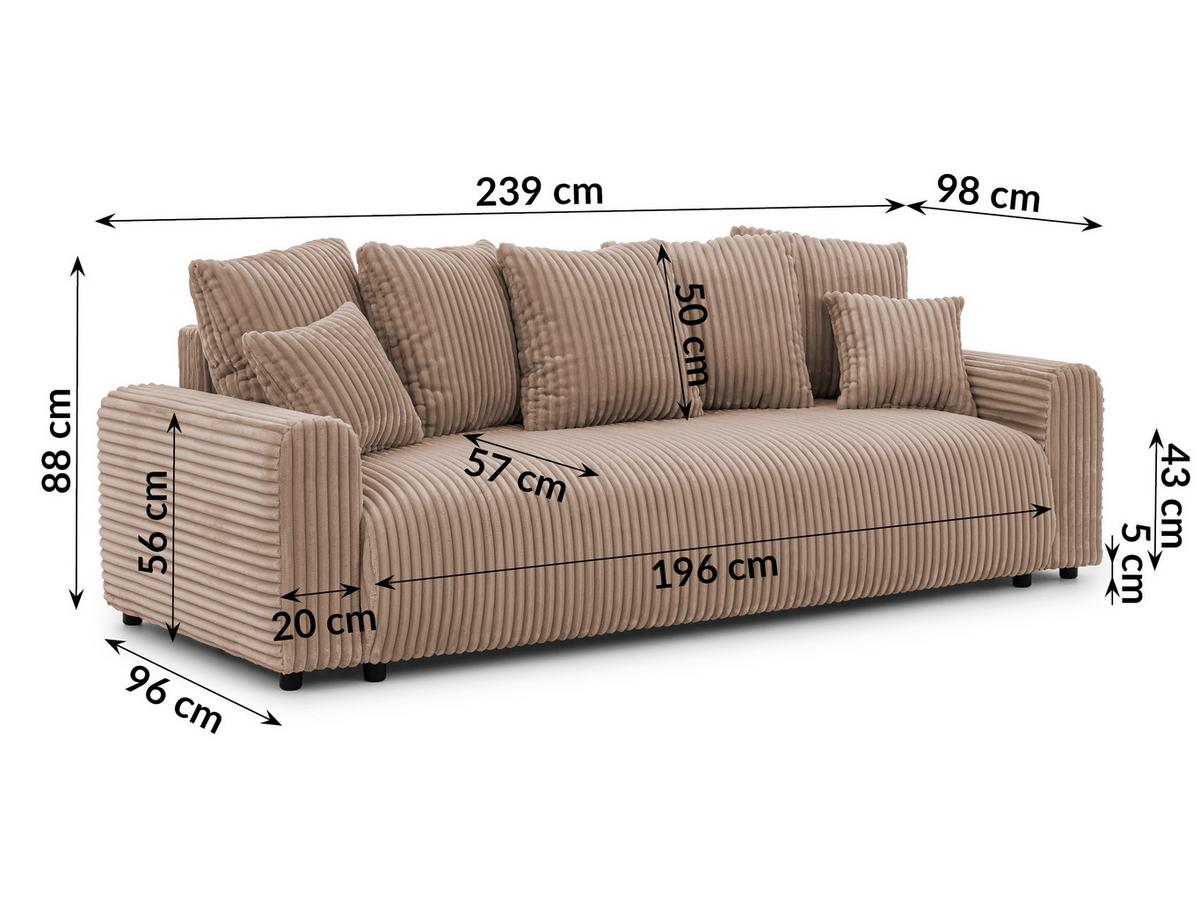 SCHLAFSOFA Calma mit Bettkasten im Bumpy-Design aus weichem Beige Plüschcord - Beige/Schwarz, Holz/Kunststoff (239/88/98cm) - S-Style