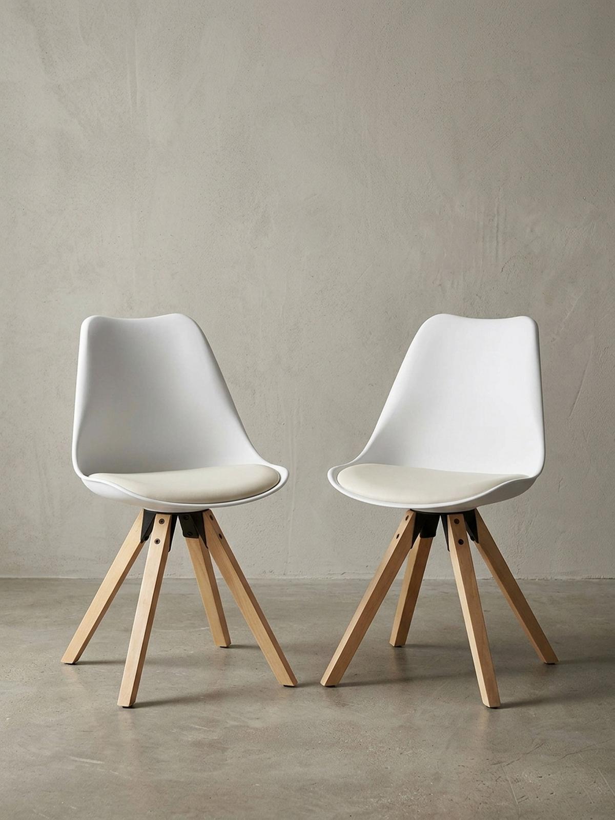 ESSZIMMERSTUHL 2er Set Kunstlederbezug mit Holzgestell Skandinavisch gepolstert, Weiß 49x52x87 cm - Beige/Weiß, Holz/Kunststoff (49/87/52cm) - KADIMA DESIGN
