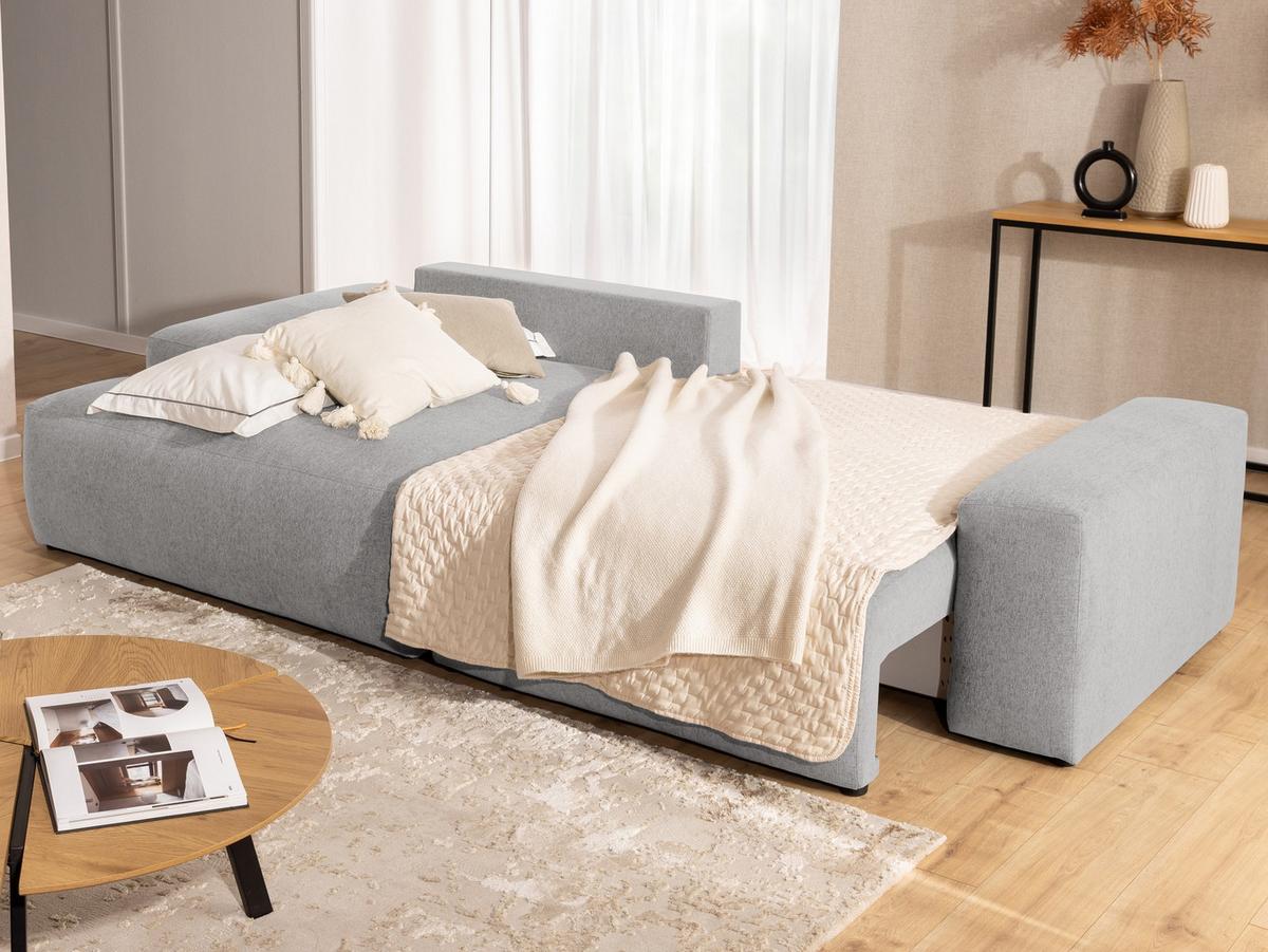 ECKSOFA inkl. Hocker Lennon aus Hellgrau Strukturstoff mit Schlaffunktion und Bettkasten - Hellgrau/Schwarz, Holz/Kunststoff (137/264cm) - S-Style