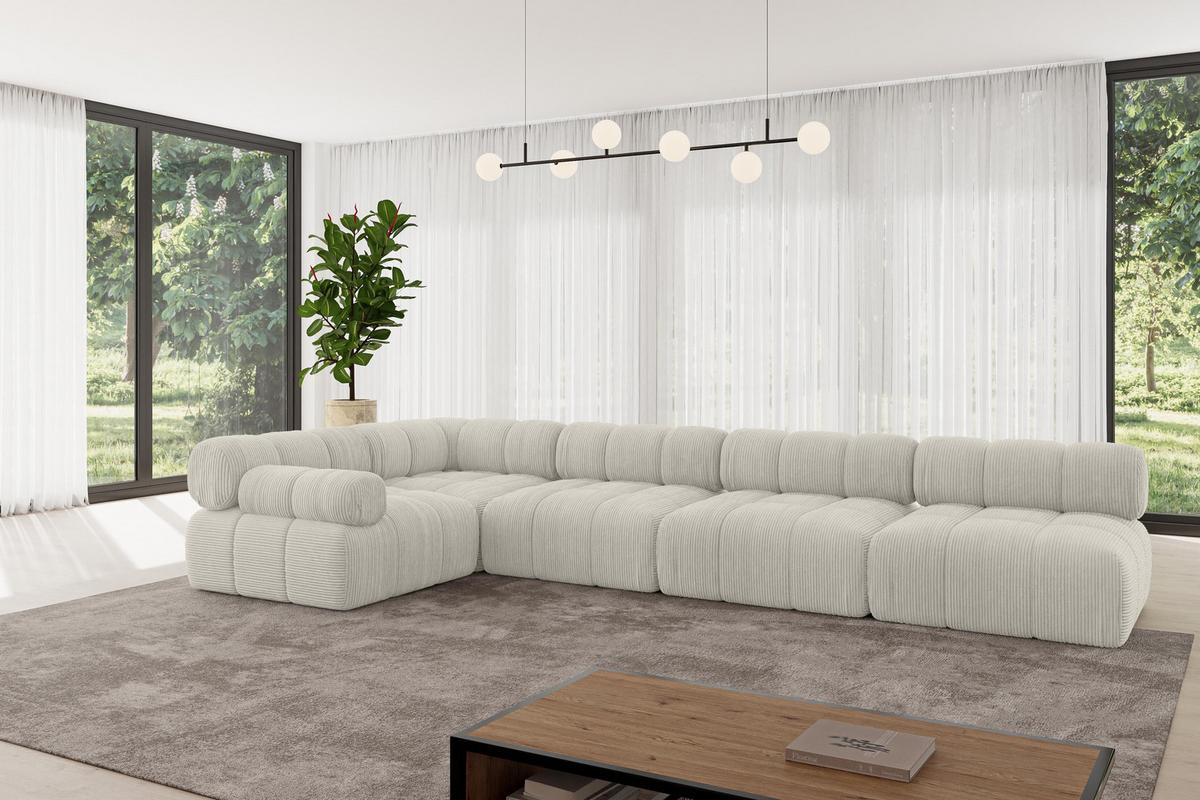 ECKSOFA modulares Sofa Mende-L3 - 380x190x70 cm Creme Cord - Hellgrau/Creme, Holzwerkstoff/Textil (380/190cm) - ALTDECOR