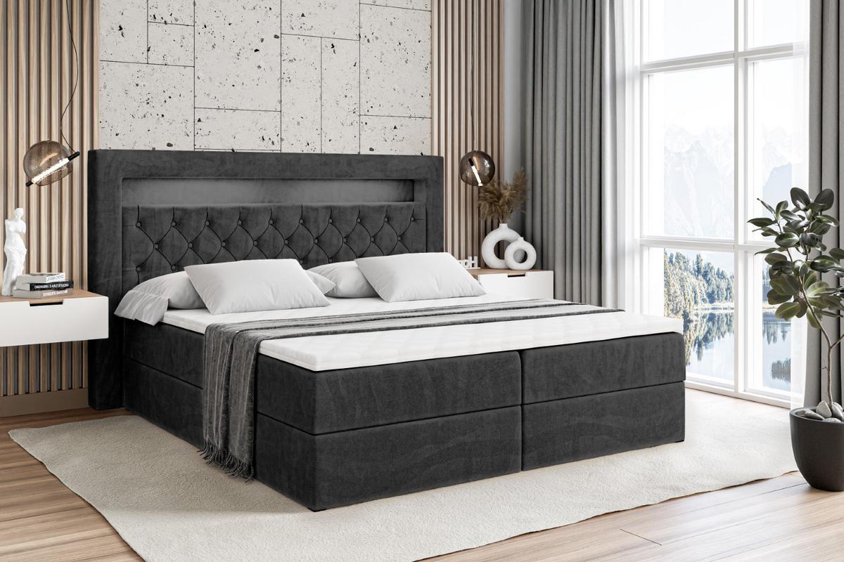 BOXBETT LED mit H3-Matratze und Lattenrost - NOEL GOLD - 140x200 Schwarz - Schwarz, Holzwerkstoff (140/200cm) - ALTDECOR