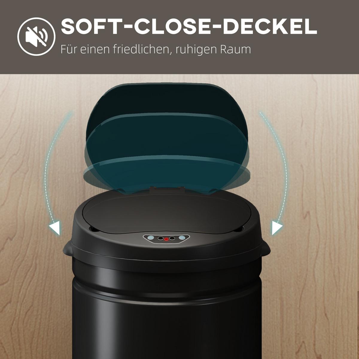 MÜLLEIMER mit Sensor 30L Edelstahl Automatischer Mülleimer mit Soft-Close-Deckel - Schwarz, Metall (30.5/51/32cm) - HOMCOM