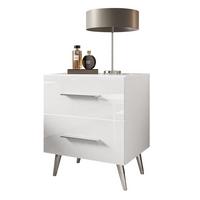 NACHTTISCH AURA LUX mit Hochglanzplatte auf Beinen – Beinfarbe: Chrom - Silberfarben/Weiß, Holzwerkstoff (45/55/39cm) - Lookway