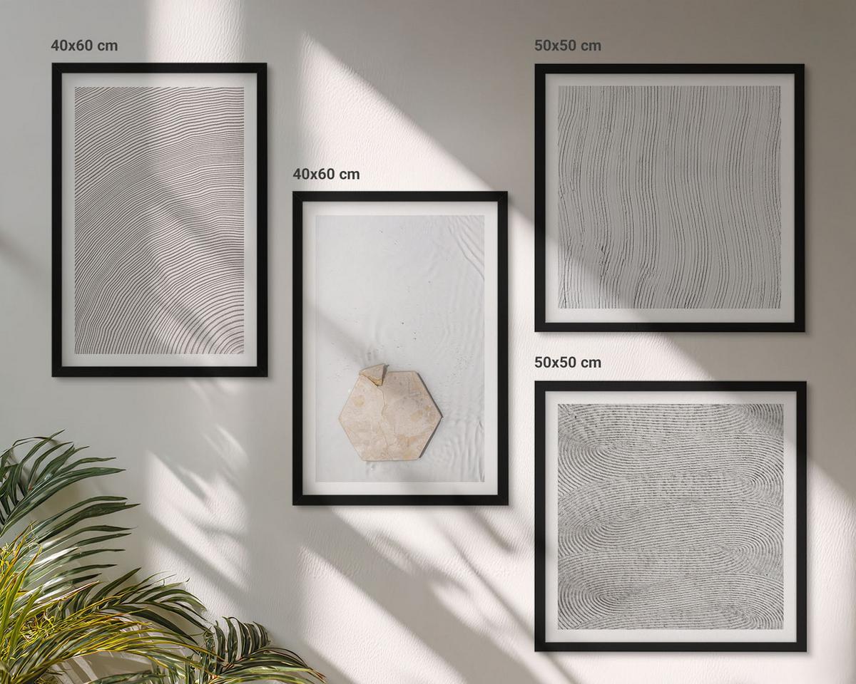 BILDER SET 4er Set - 50x50 cm & 40x60 cm Schwarzer Rahmen - Leichte Boho-Sandtexturen - Schwarz, Kunststoff (50/50cm) - TULUP